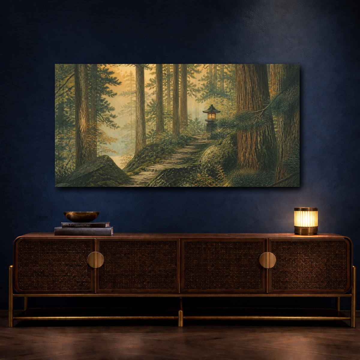 Mockup 4. Japanese Cedar Lantern Path shown as canvas print