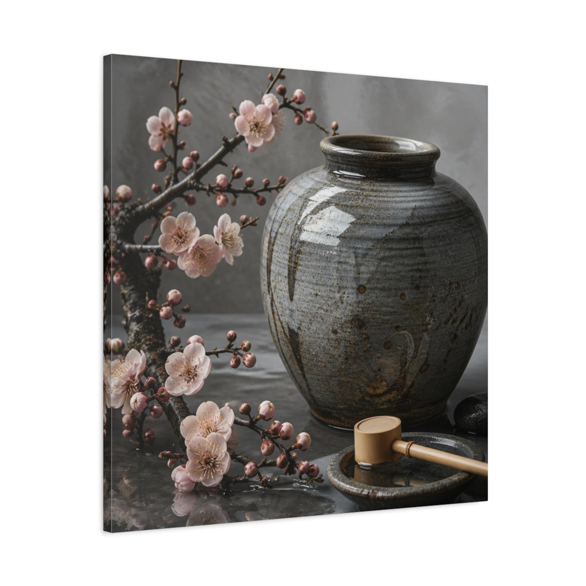 Side Mockup 3. Japanese Ceramic Blossom Jar shown as canvas print