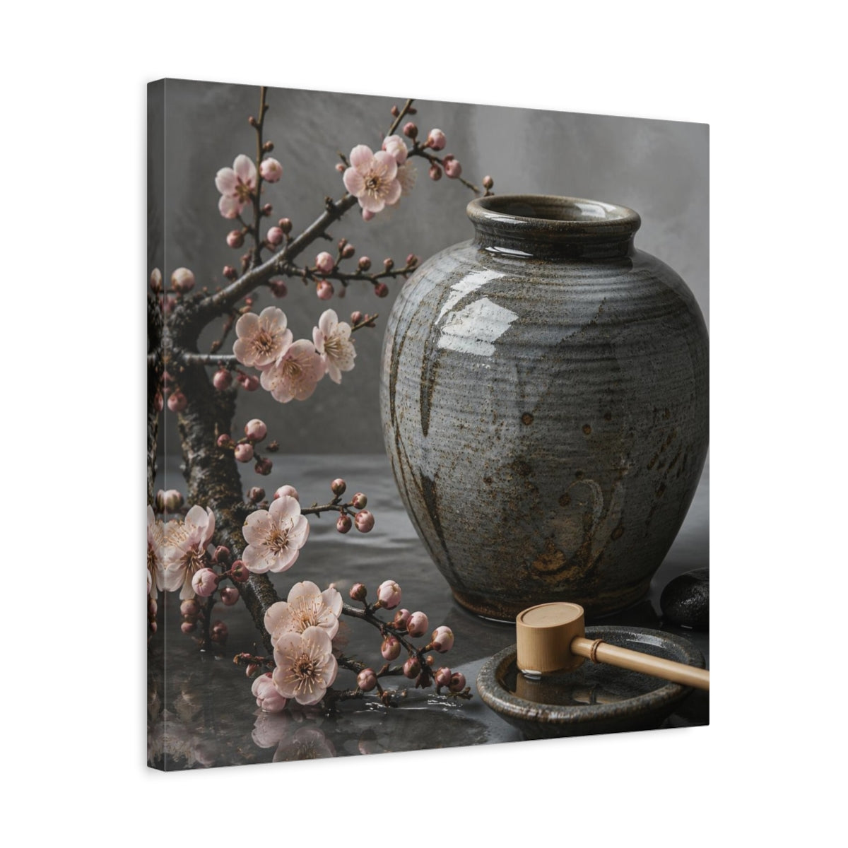 Side Mockup 5. Japanese Ceramic Blossom Jar shown as canvas print