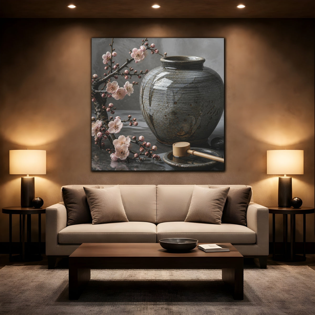 Mockup 2. Japanese Ceramic Blossom Jar shown as canvas print