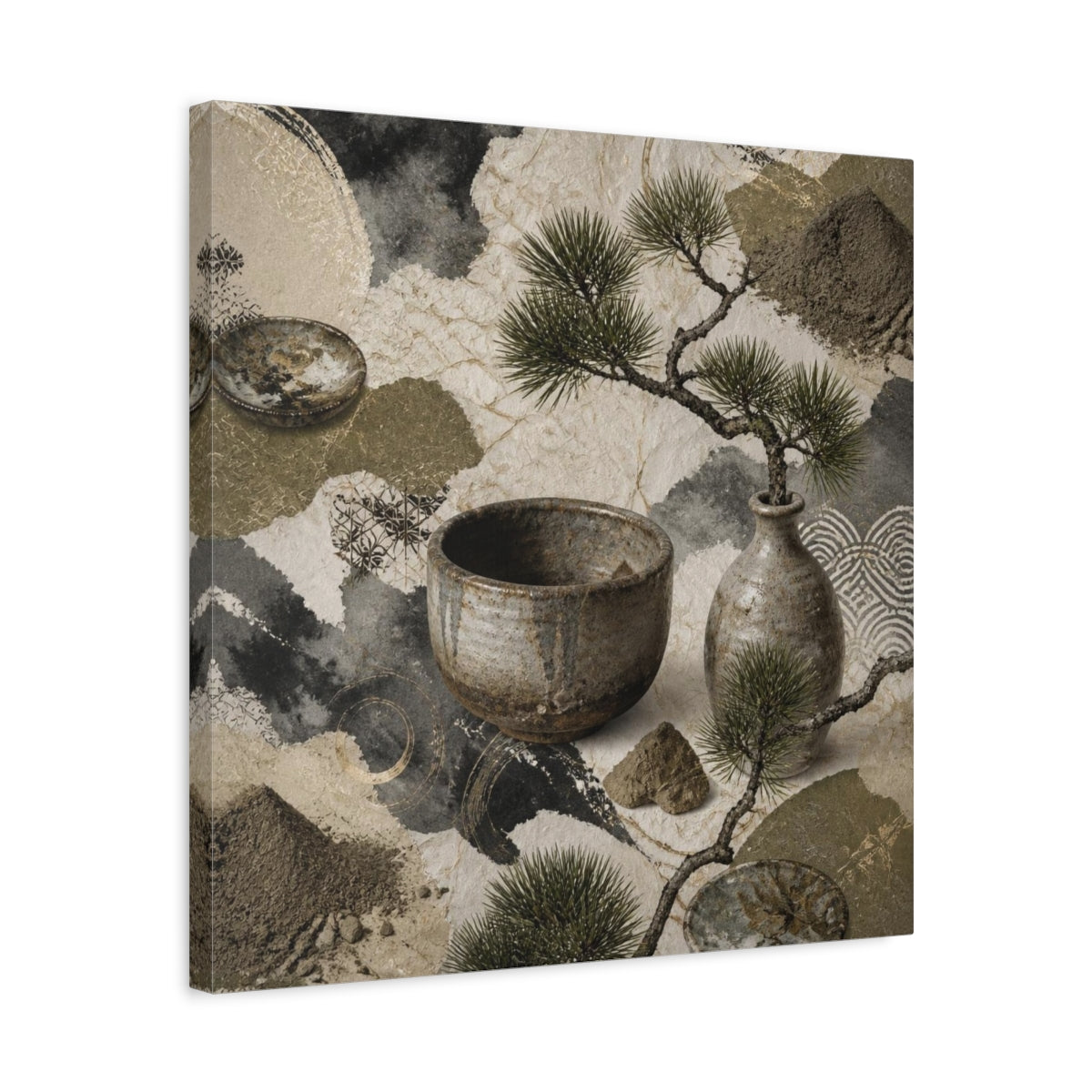 Side Mockup 5. Japanese Ceramic Bowl With Pine shown as canvas print