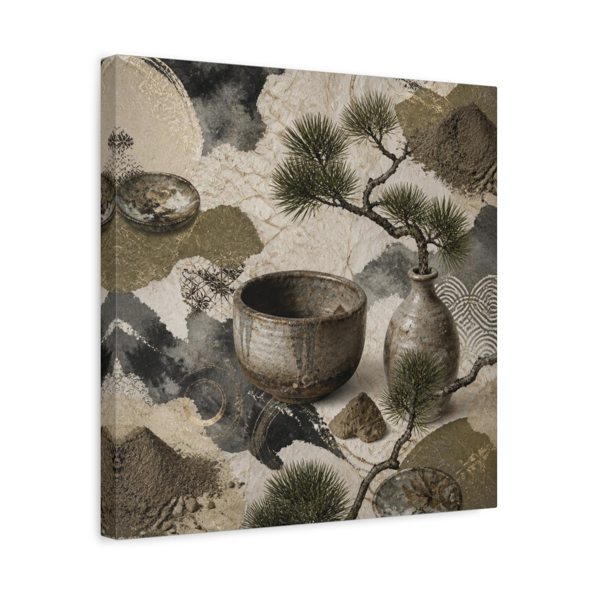 Side Mockup 6. Japanese Ceramic Bowl With Pine shown as canvas print