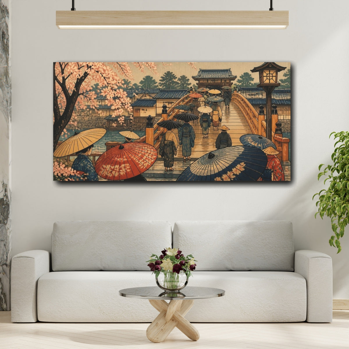 Mockup 2. Japanese Cherry Blossom Bridge shown as canvas print