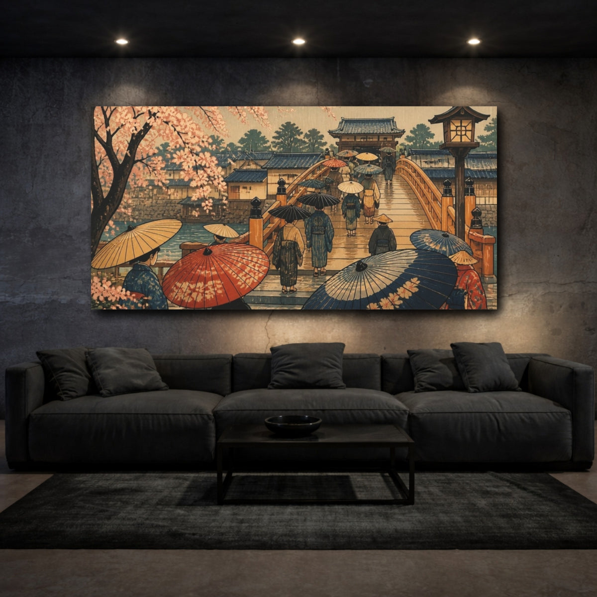Mockup 3. Japanese Cherry Blossom Bridge shown as canvas print