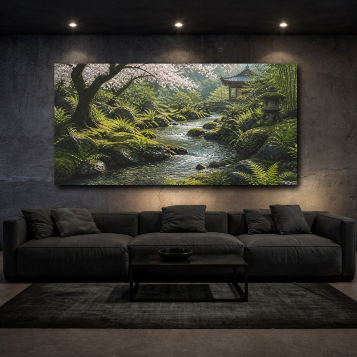 Mockup 3. Japanese Cherry Blossom Stream shown as canvas print