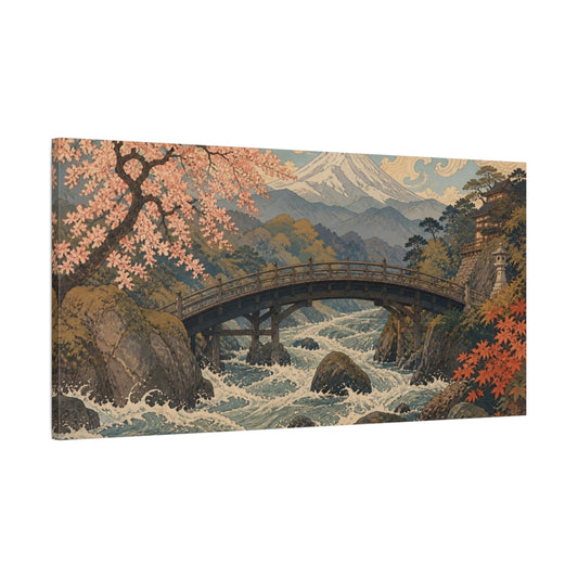 Main Mockup. Japanese Cherry Bridge shown as canvas print