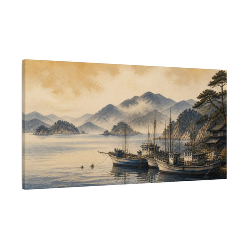 Main Mockup. Japanese Coastal Fishing Boats shown as canvas print