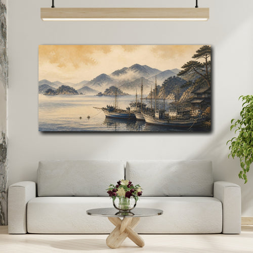 Mockup 2. Japanese Coastal Fishing Boats shown as canvas print