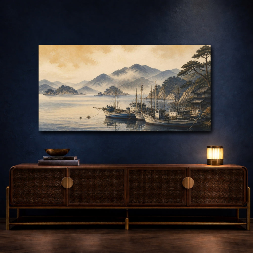 Mockup 4. Japanese Coastal Fishing Boats shown as canvas print
