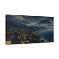 Side Mockup 3. Japanese Coastal Village At Night shown as canvas print
