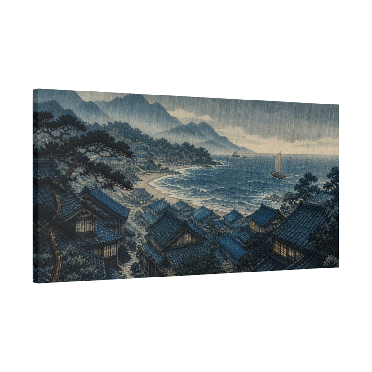 Main Mockup. Japanese Coastal Village shown as canvas print