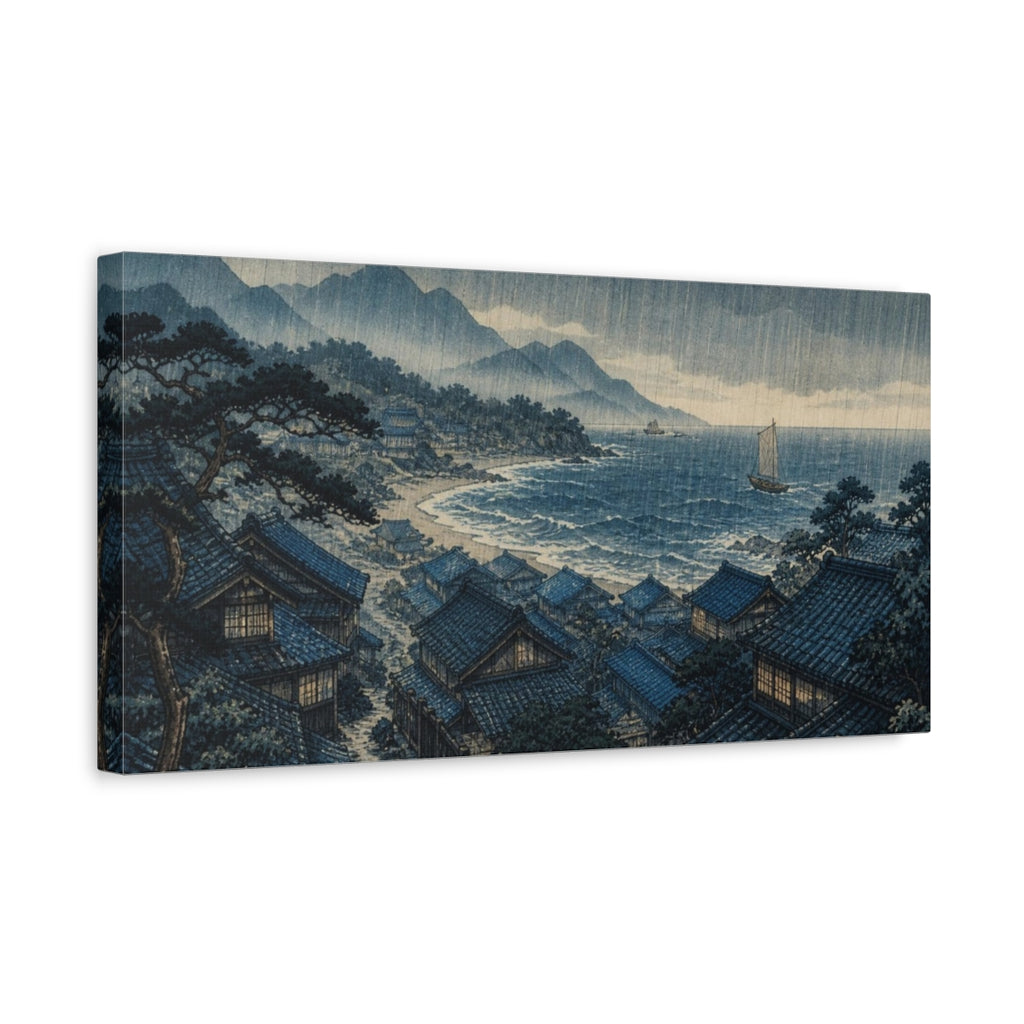 Side Mockup 3. Japanese Coastal Village shown as canvas print