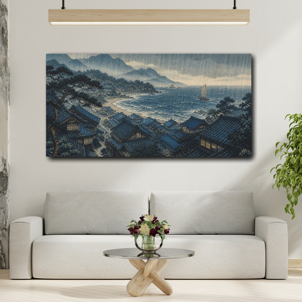 Mockup 2. Japanese Coastal Village shown as canvas print