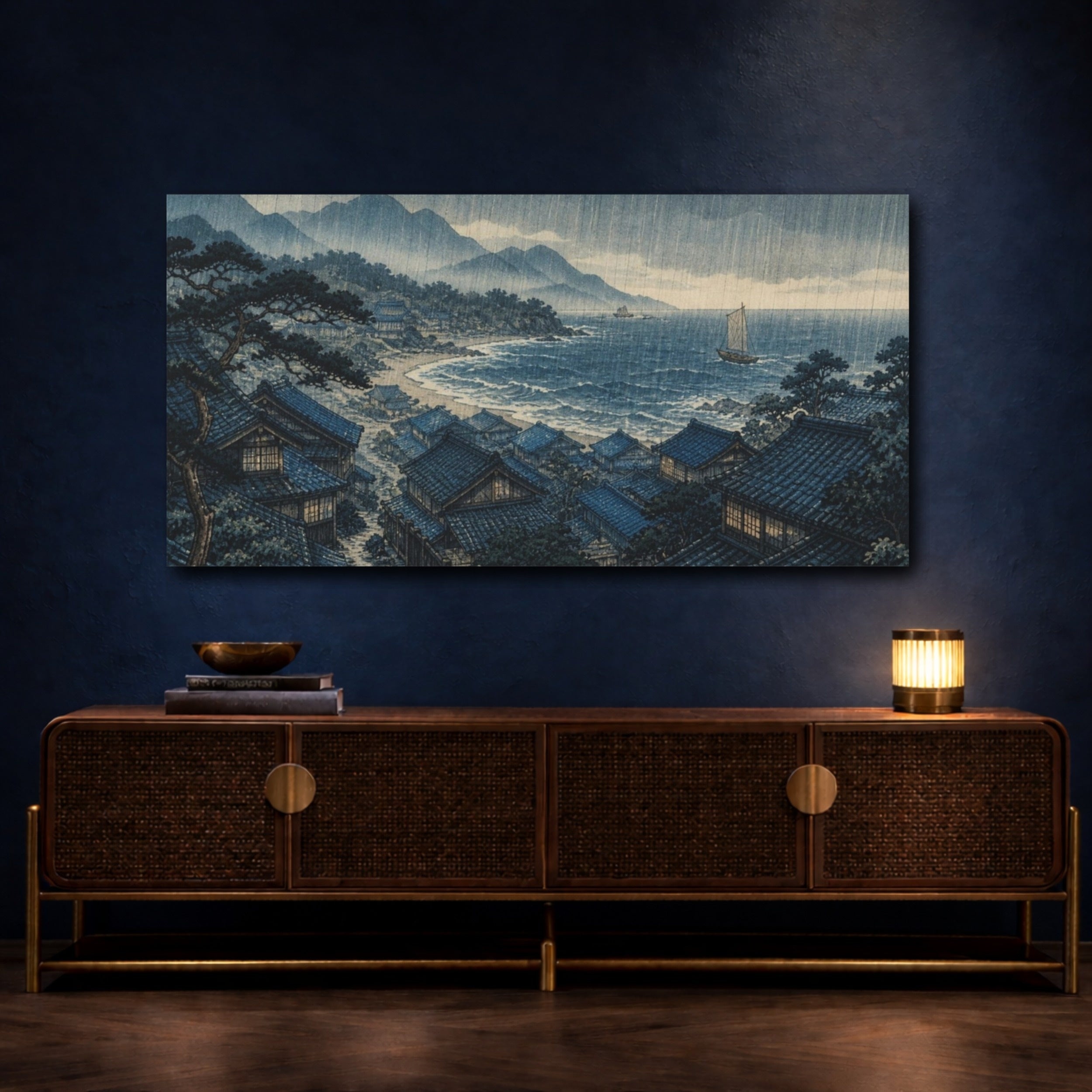 Mockup 4. Japanese Coastal Village shown as canvas print