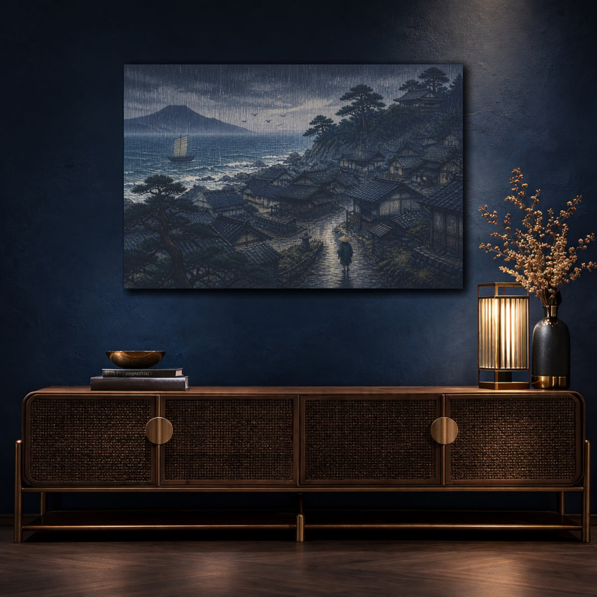 Mockup 4. Japanese Coastal Village shown as canvas print