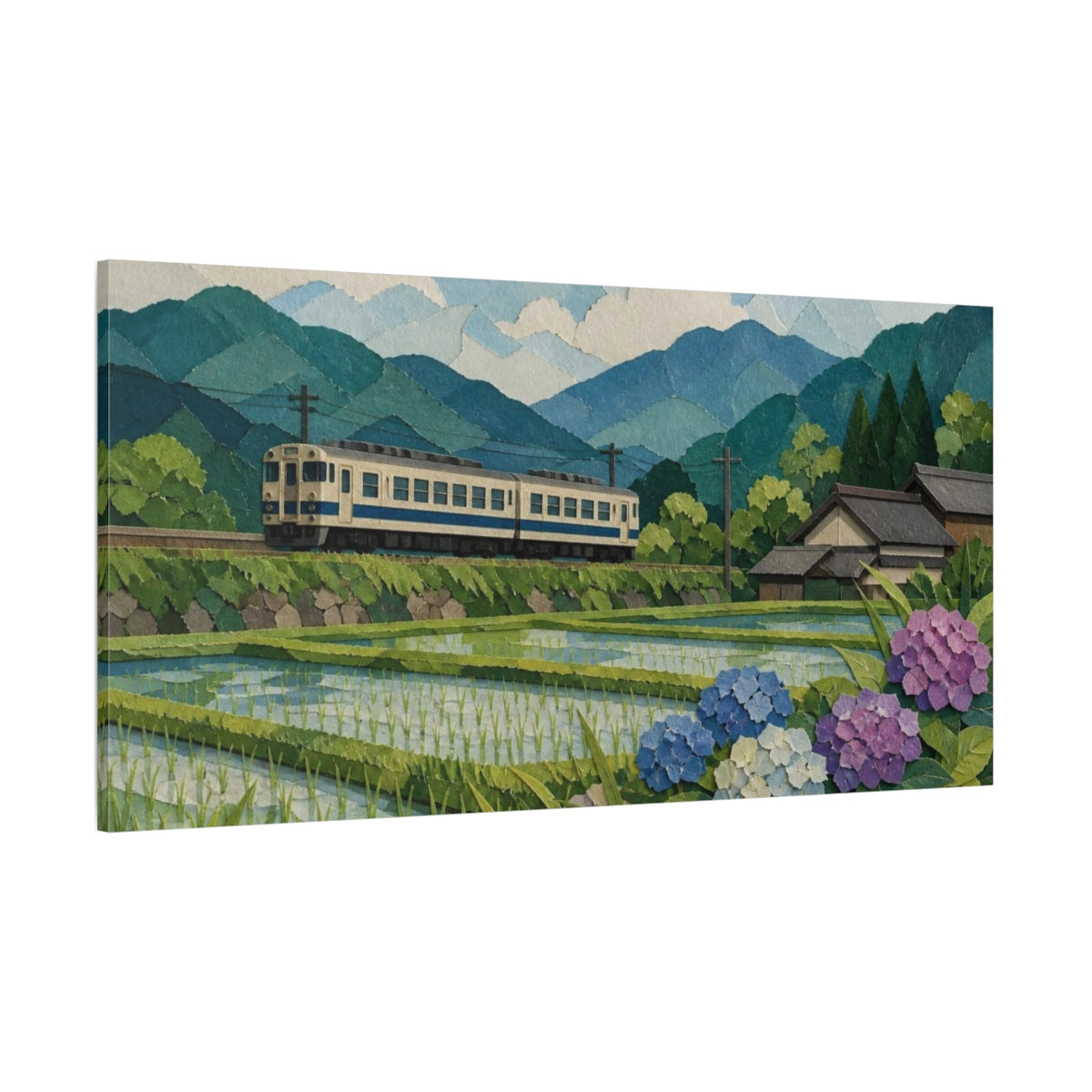 Side Mockup 2. Japanese Countryside Train shown as canvas print