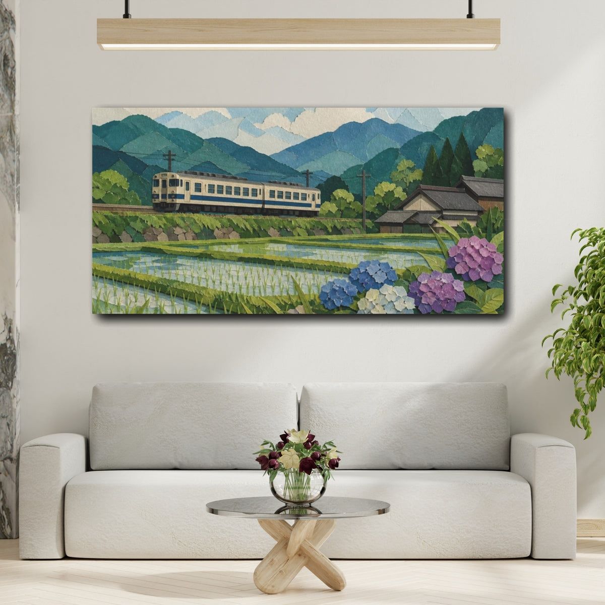 Mockup 2. Japanese Countryside Train shown as canvas print
