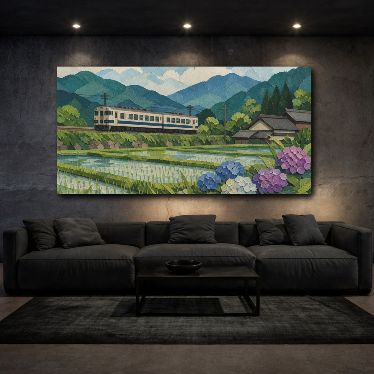 Mockup 3. Japanese Countryside Train shown as canvas print