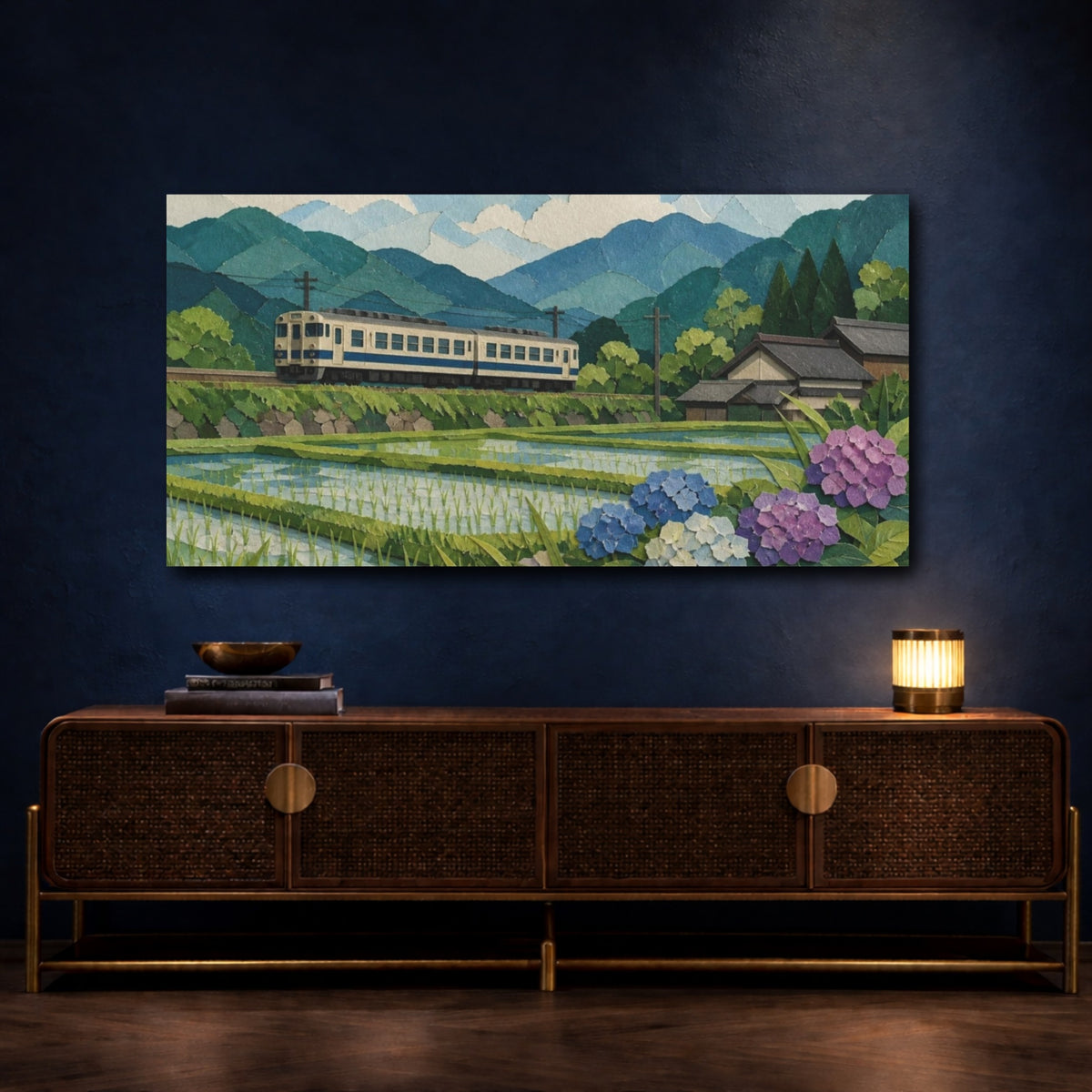 Mockup 4. Japanese Countryside Train shown as canvas print