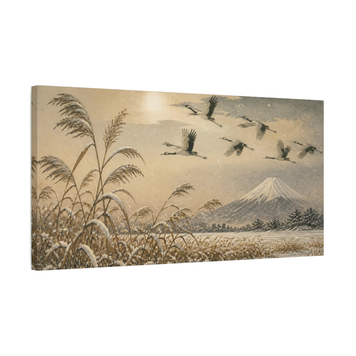 Side Mockup 1. Japanese Crane Flight shown as canvas print