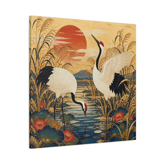 Main Mockup. Japanese Crane Pair shown as canvas print