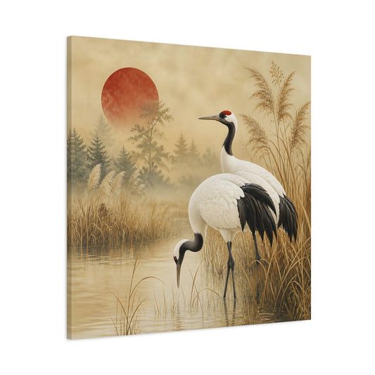 Main Mockup. Japanese Crane Pair shown as canvas print