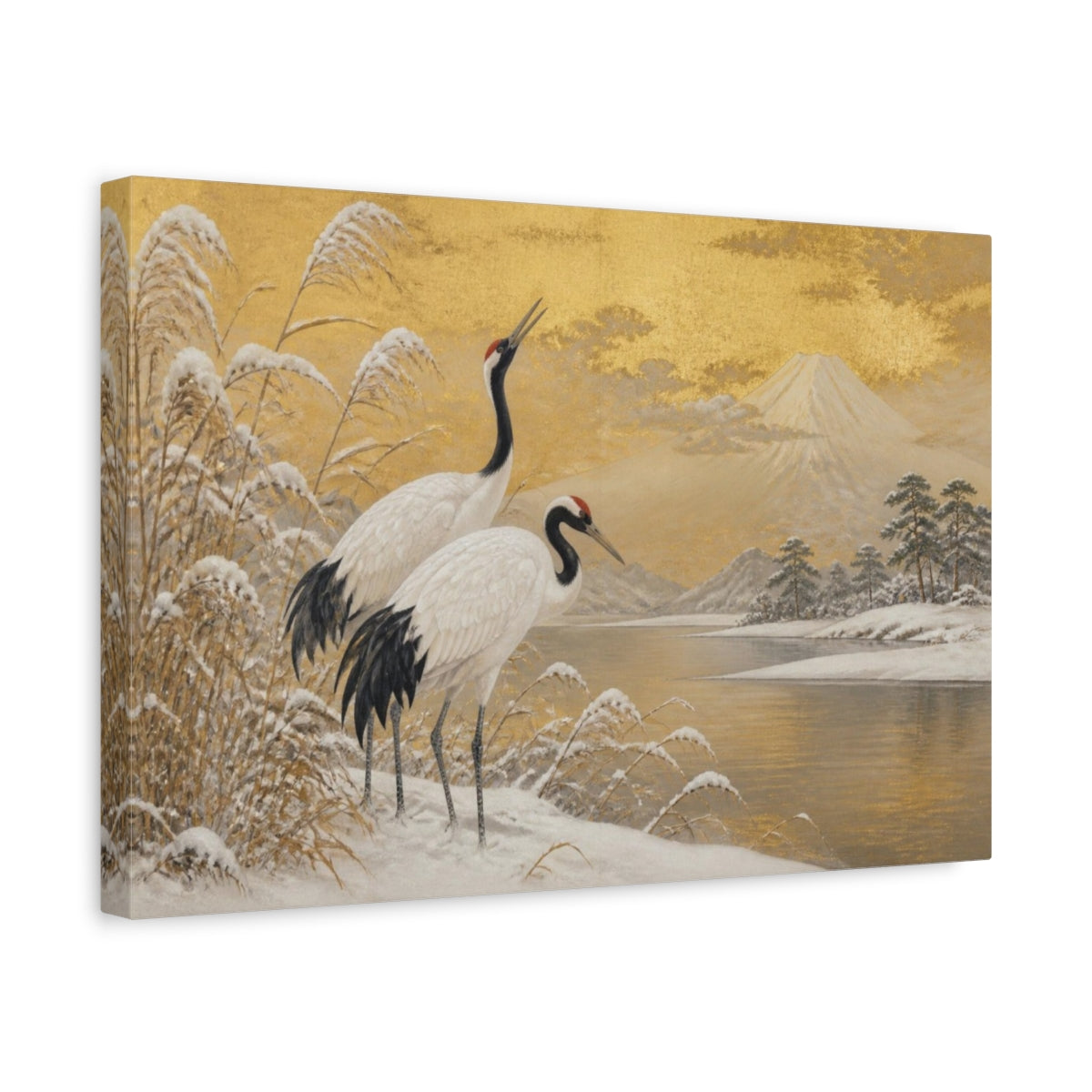 Side Mockup 4. Japanese Crane Pair shown as canvas print