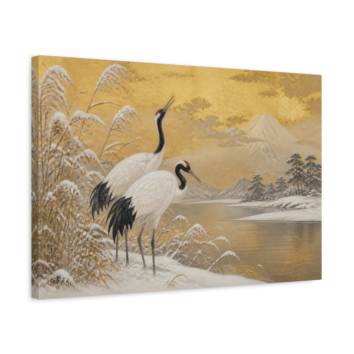 Side Mockup 3. Japanese Crane Pair shown as canvas print
