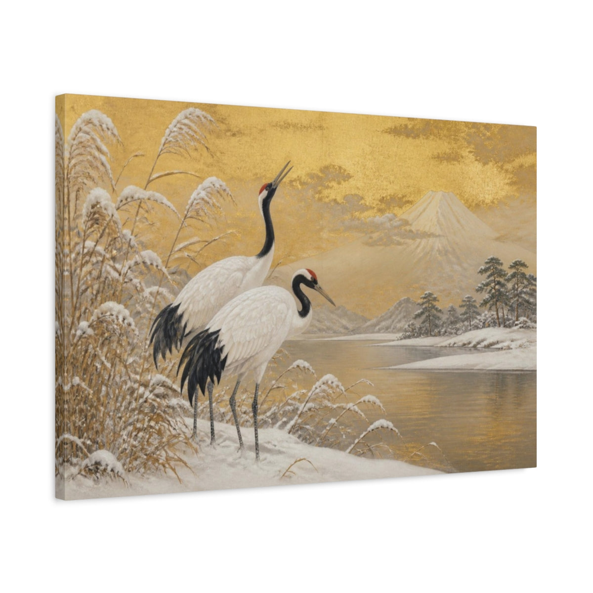 Side Mockup 2. Japanese Crane Pair shown as canvas print