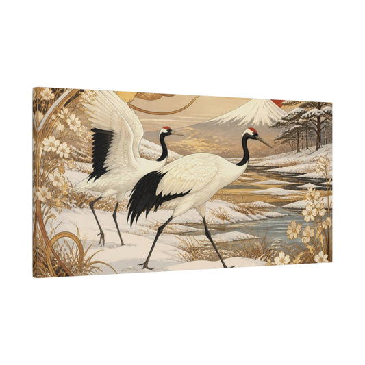 Main Mockup. Japanese Cranes By Fuji shown as canvas print