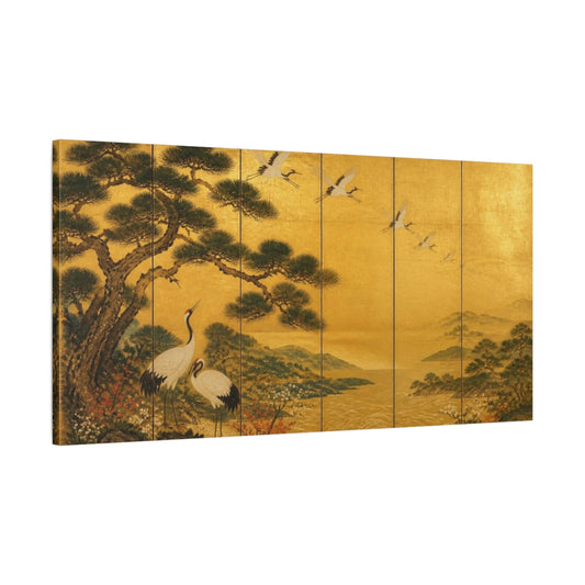 Main Mockup. Japanese Cranes On Gold shown as canvas print