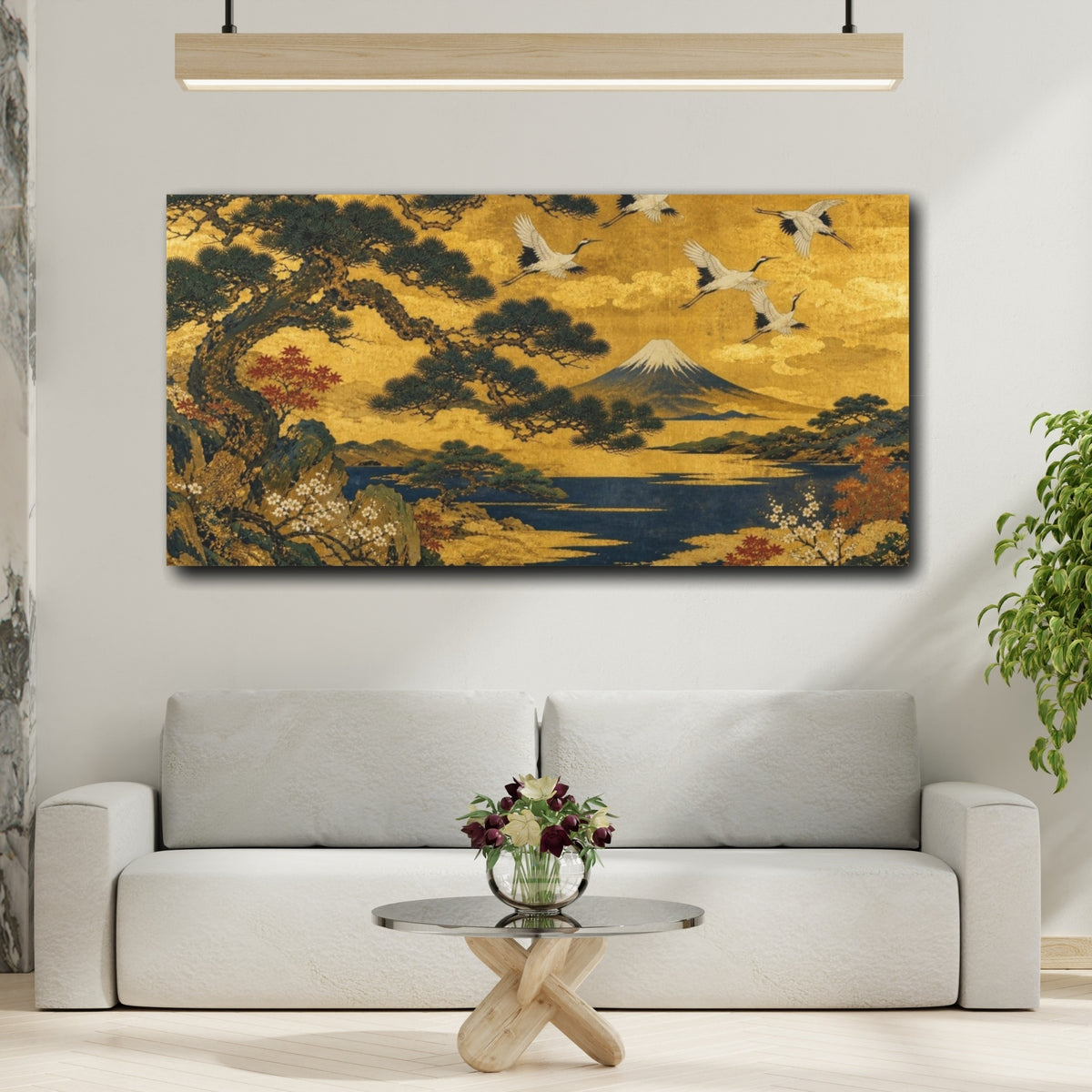 Mockup 2. Japanese Cranes Over Fuji shown as canvas print