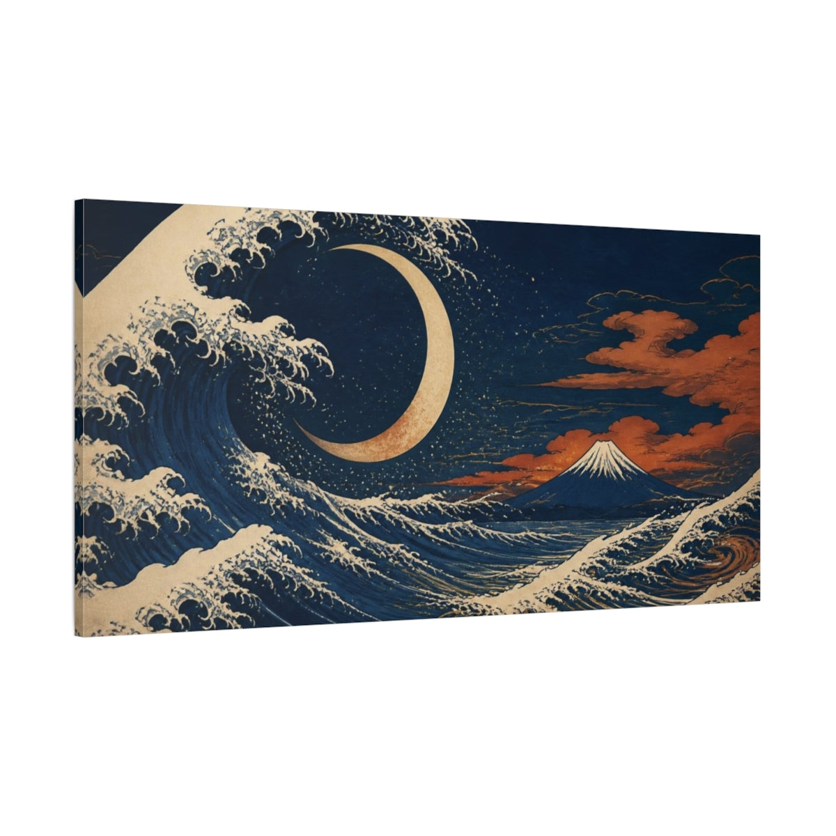 Side Mockup 2. Japanese Crescent Wave shown as canvas print