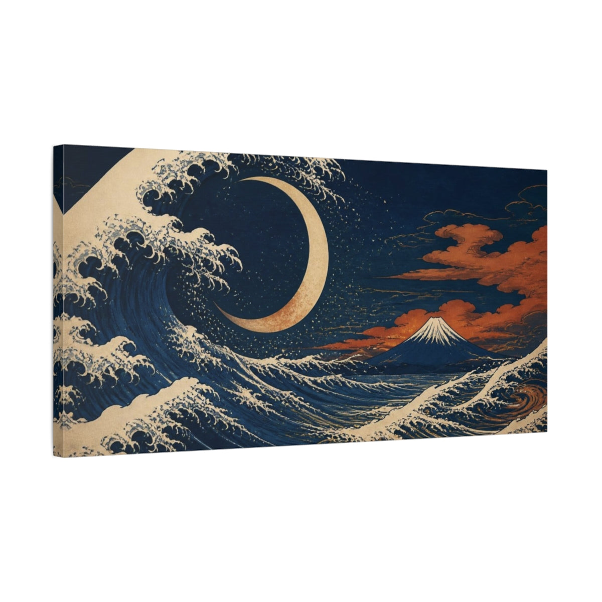 Side Mockup 1. Japanese Crescent Wave shown as canvas print