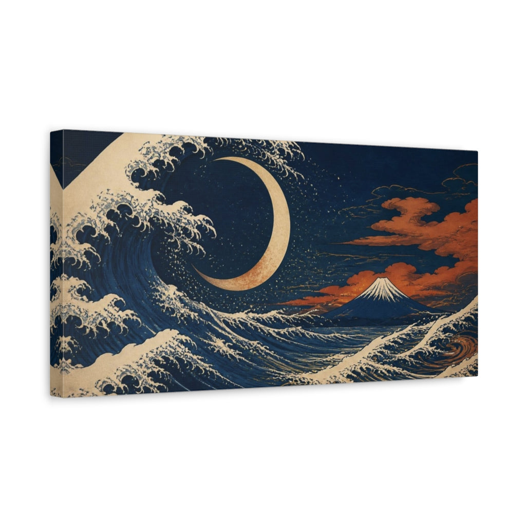 Side Mockup 3. Japanese Crescent Wave shown as canvas print