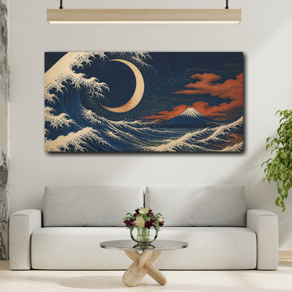 Mockup 2. Japanese Crescent Wave shown as canvas print