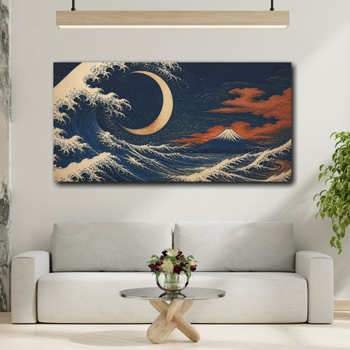 Mockup 2. Japanese Crescent Wave shown as canvas print