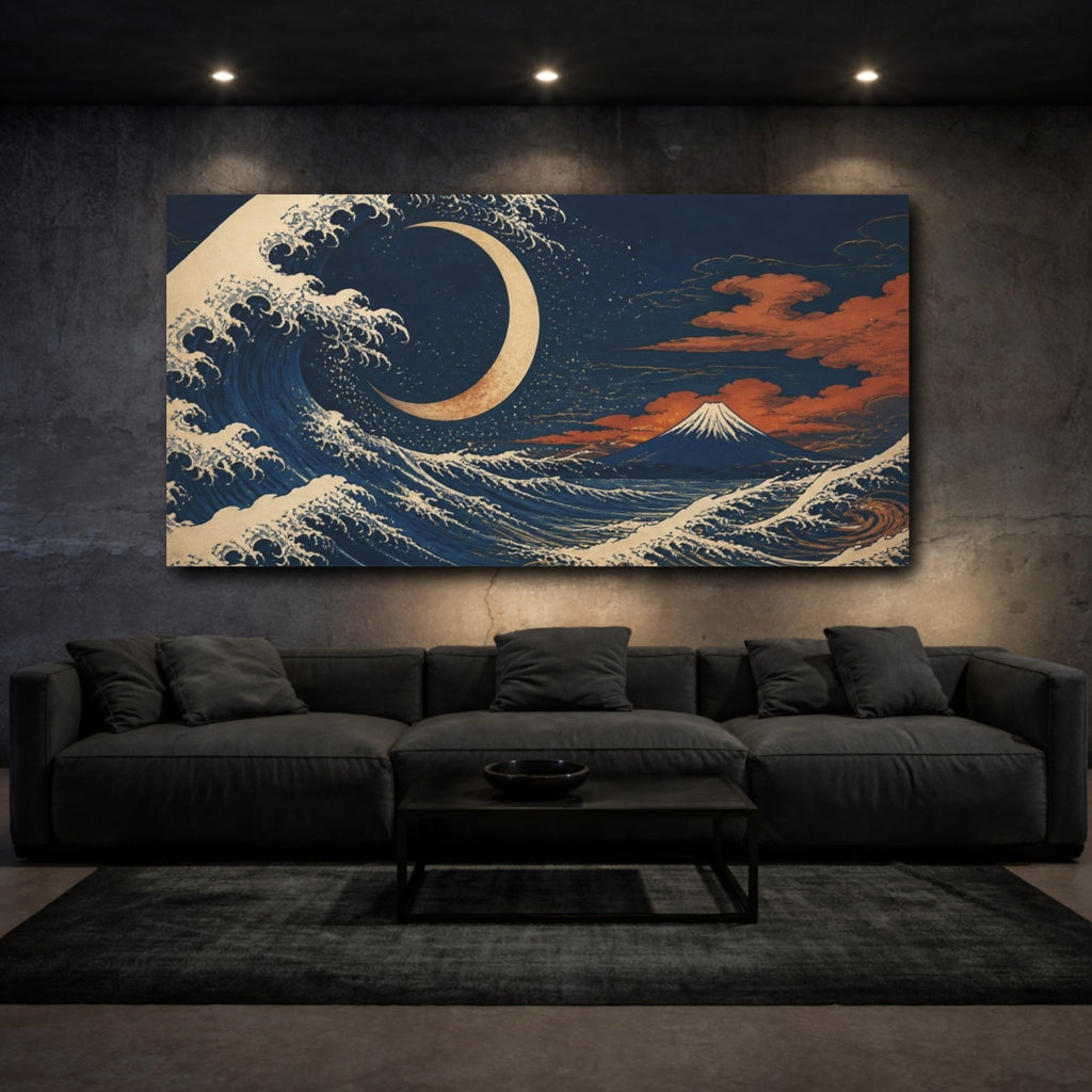 Mockup 3. Japanese Crescent Wave shown as canvas print
