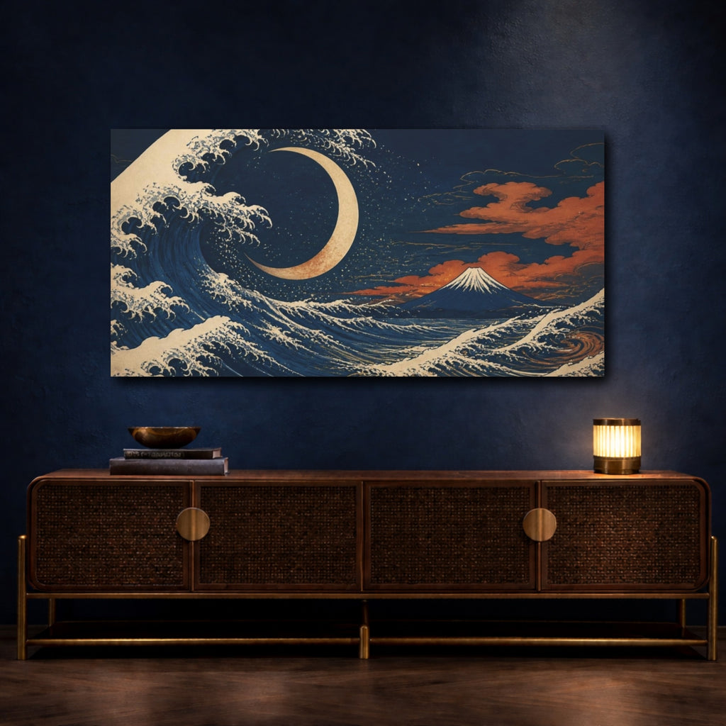 Mockup 4. Japanese Crescent Wave shown as canvas print