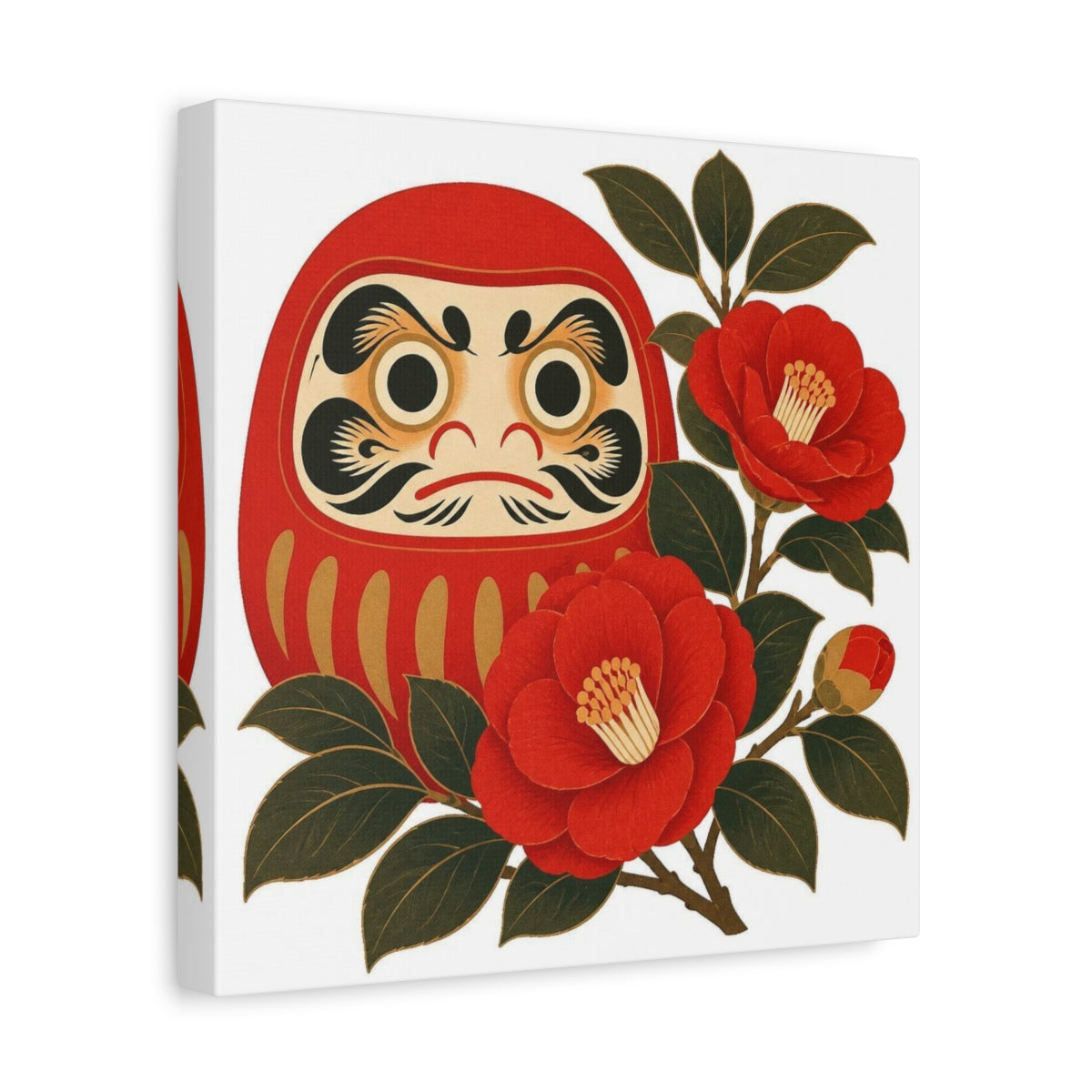 Side Mockup 8. Japanese Daruma With Camellia shown as canvas print