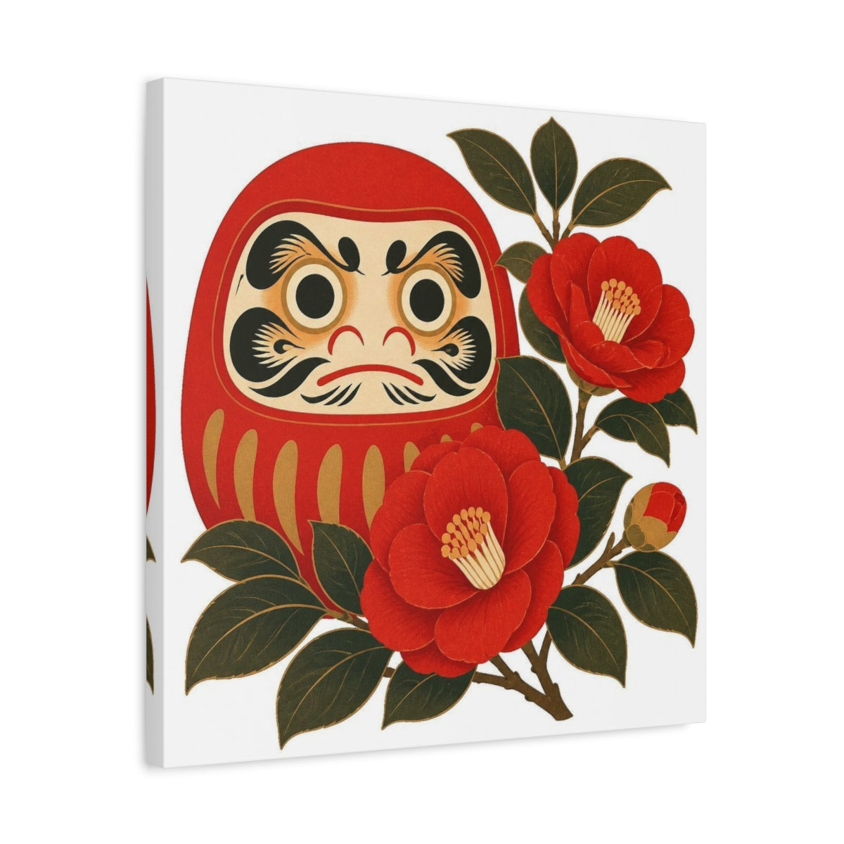Side Mockup 5. Japanese Daruma With Camellia shown as canvas print