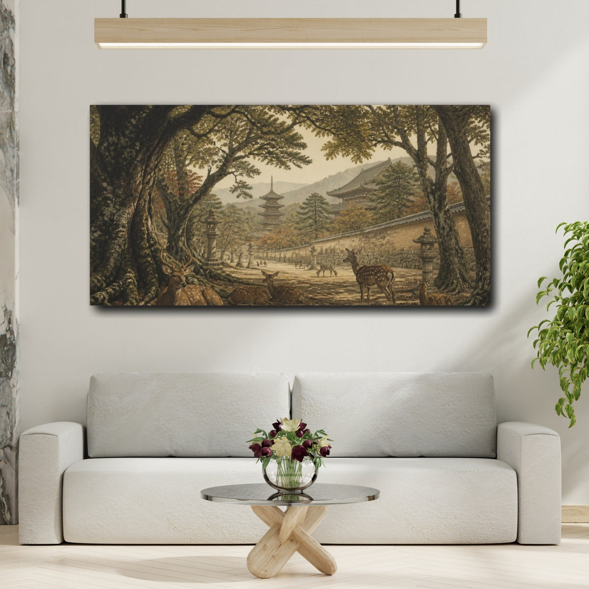 Mockup 2. Japanese Deer At Pagoda shown as canvas print