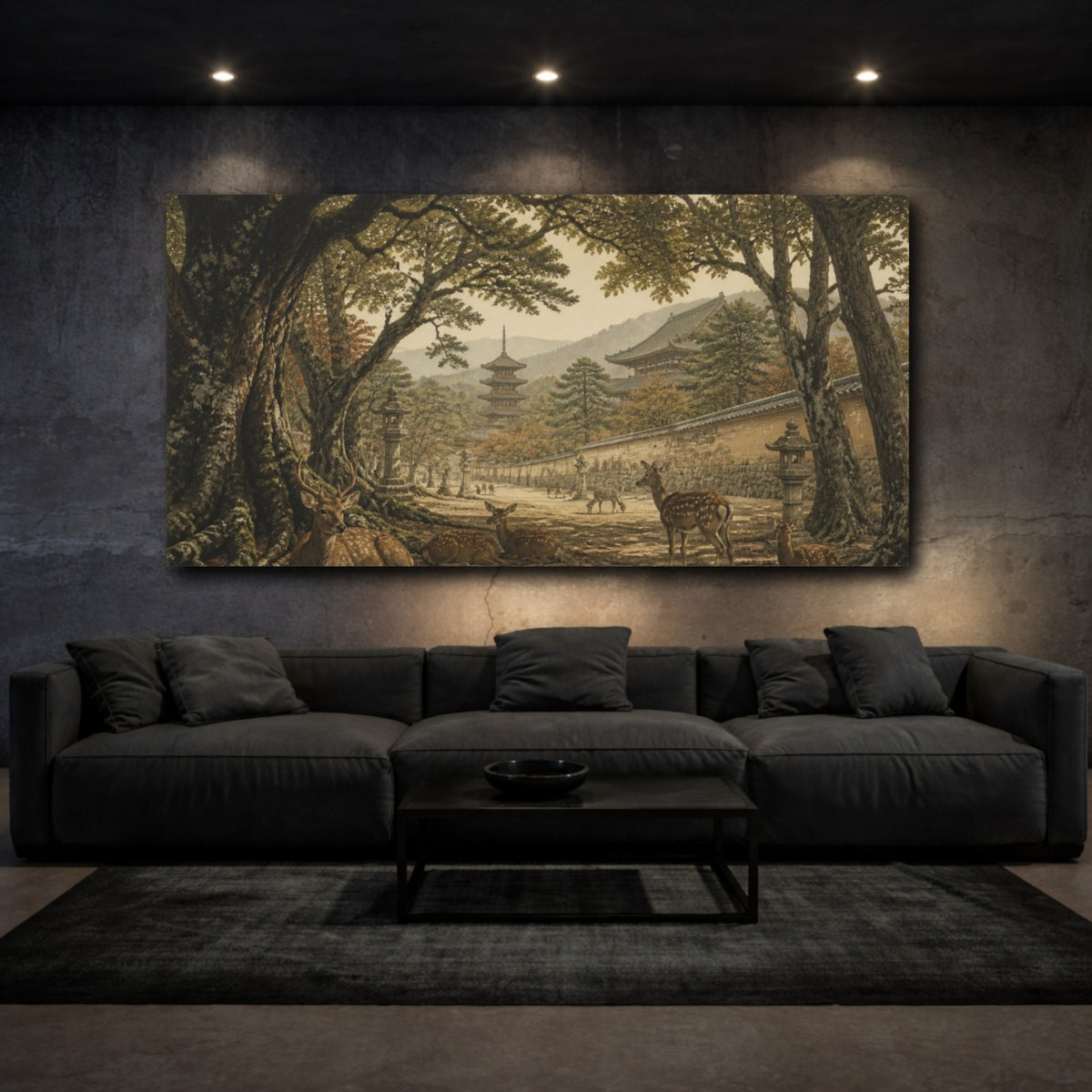 Mockup 3. Japanese Deer At Pagoda shown as canvas print