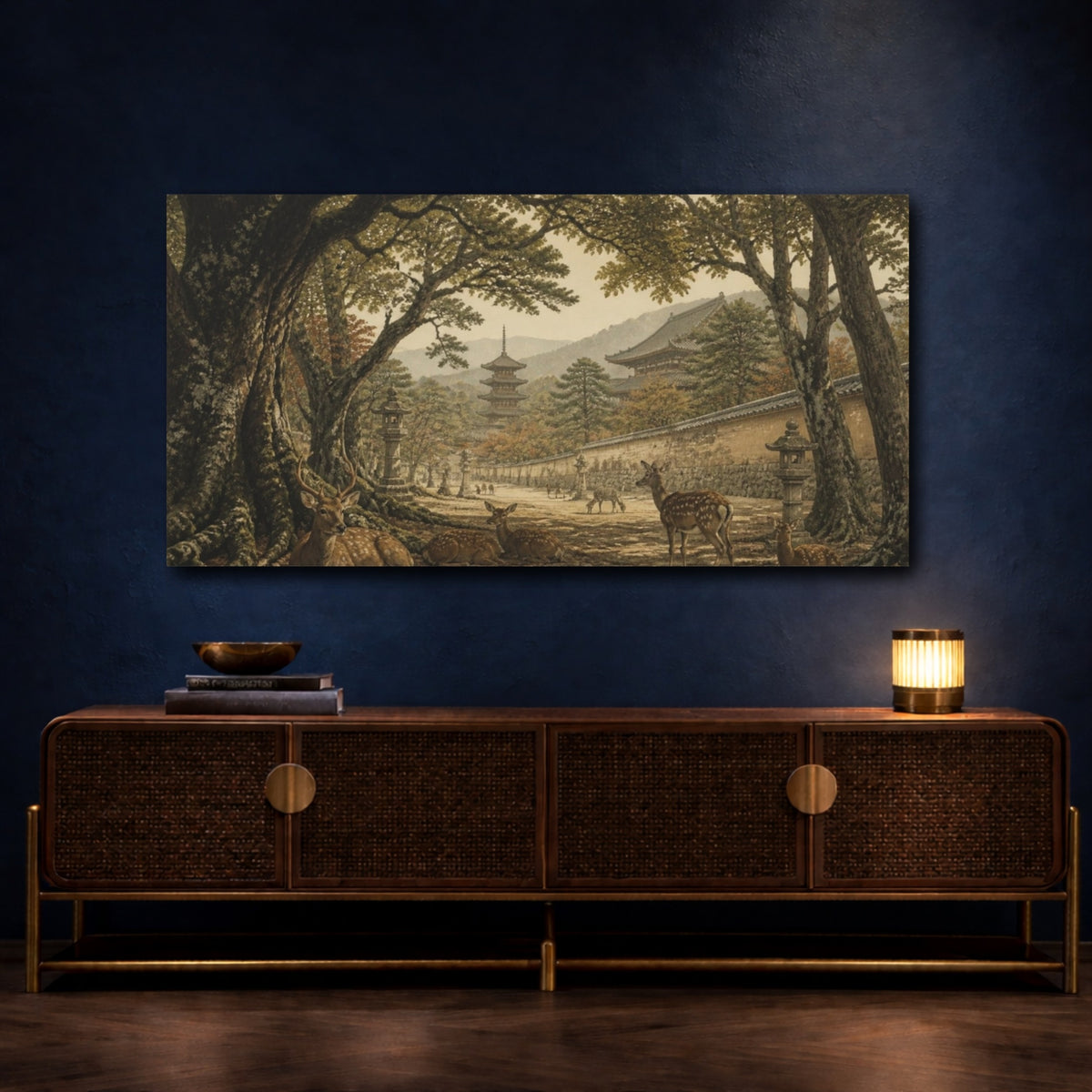 Mockup 4. Japanese Deer At Pagoda shown as canvas print