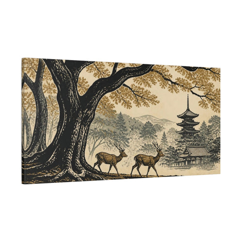 Main Mockup. Japanese Deer By Pagoda shown as canvas print