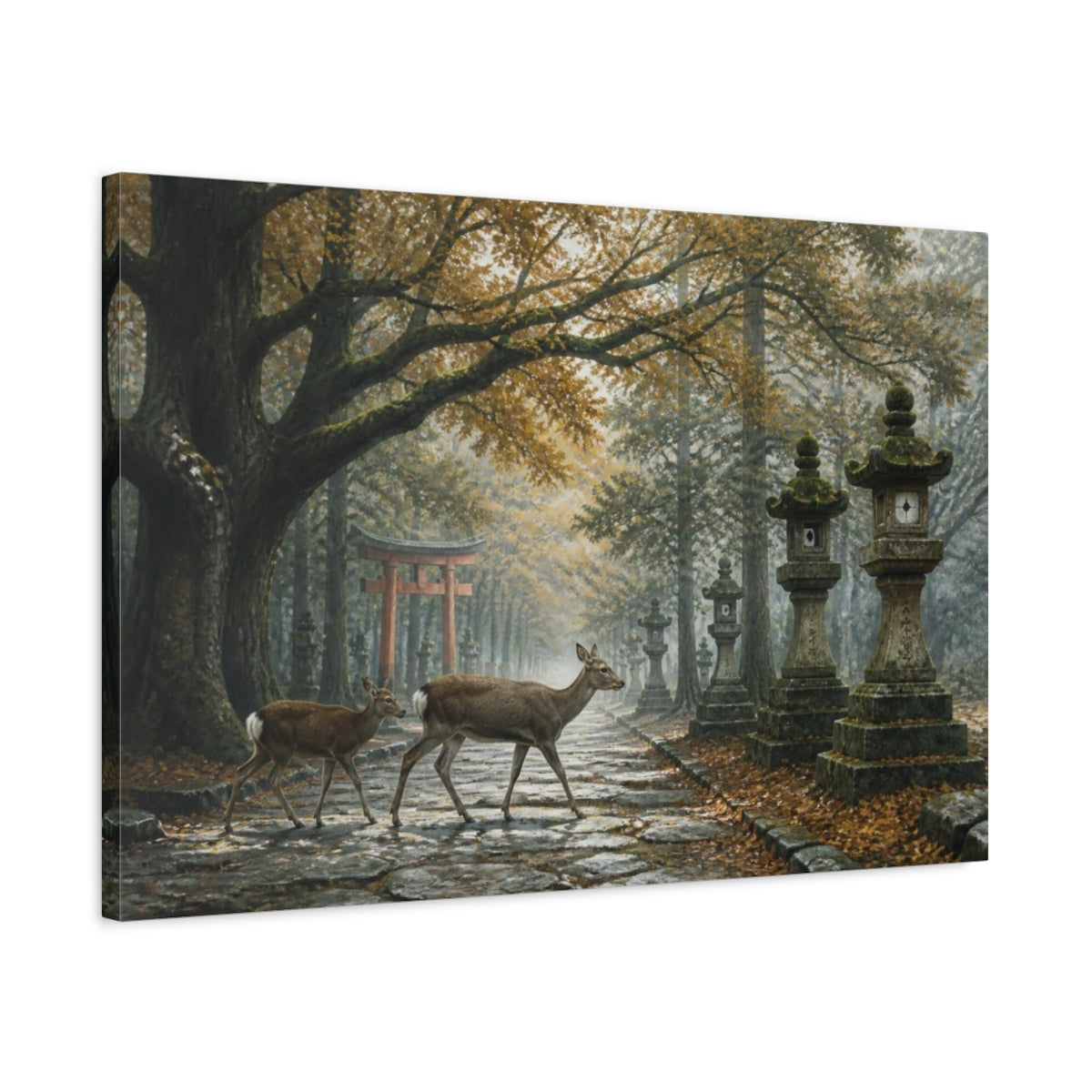 Side Mockup 2. Japanese Deer Crossing shown as canvas print