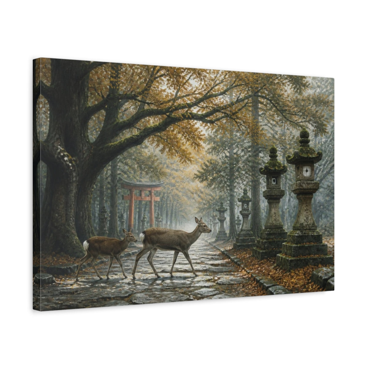 Side Mockup 3. Japanese Deer Crossing shown as canvas print