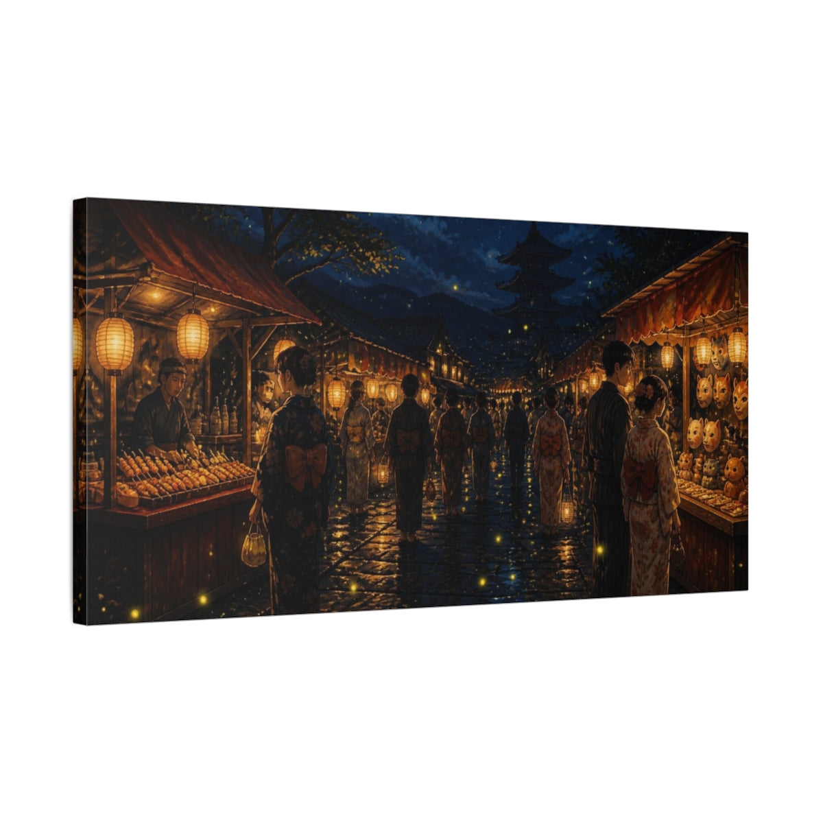 Side Mockup 1. Japanese Festival Lantern Night shown as canvas print