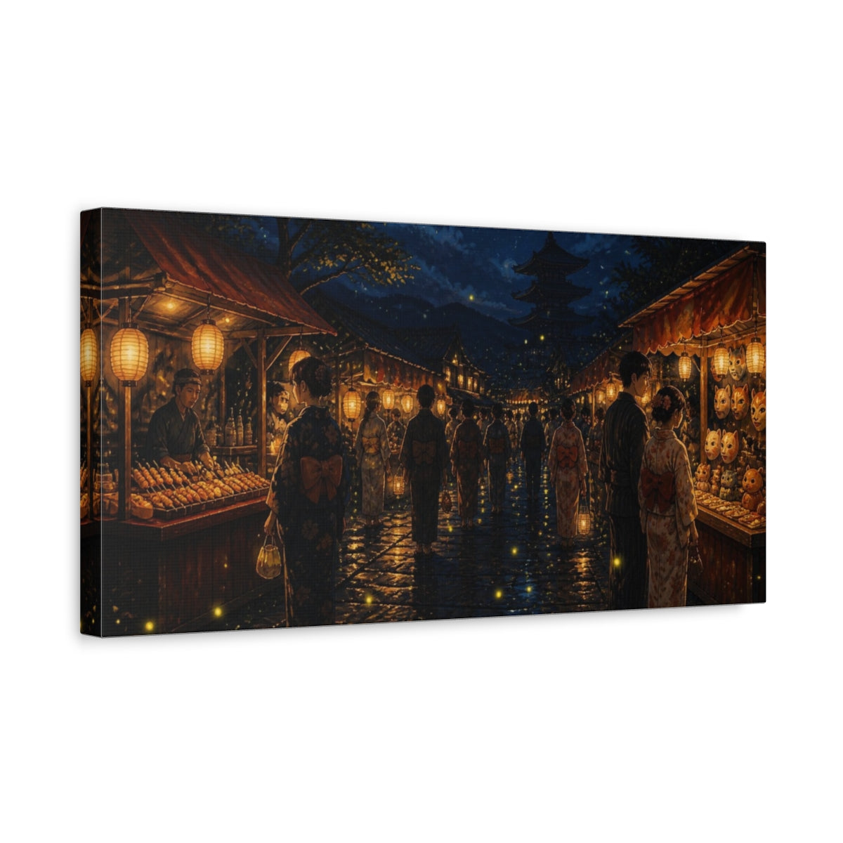 Side Mockup 3. Japanese Festival Lantern Night shown as canvas print