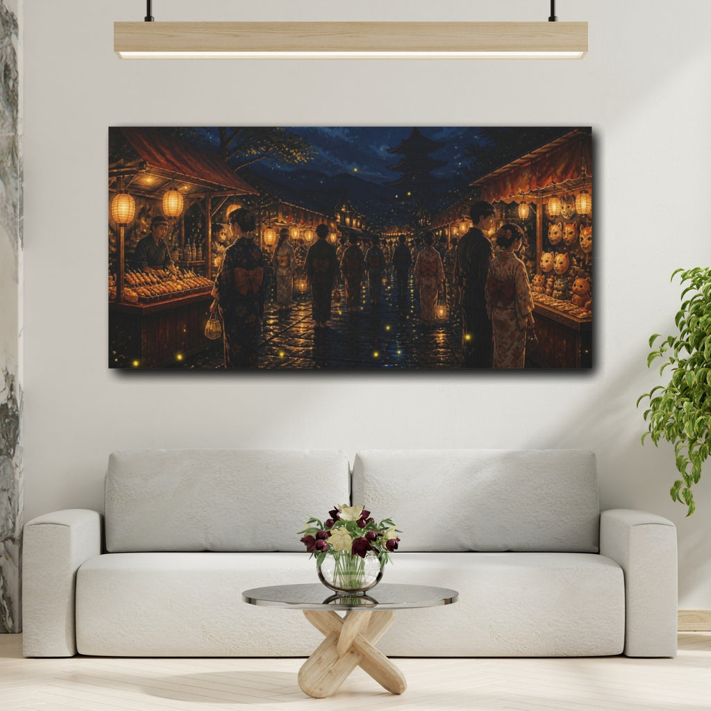 Mockup 2. Japanese Festival Lantern Night shown as canvas print